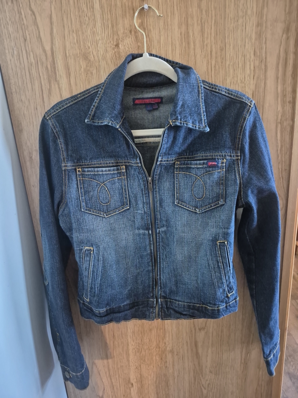 Yuka Dark Blue Women's Denim Jacket with Rhinestone Butterfly - Picture 3 of 4